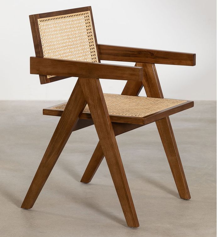Chaise avec accoudoirs en bois de Frêne foncé et osier avec accoudoir Rustand - Photo n°2