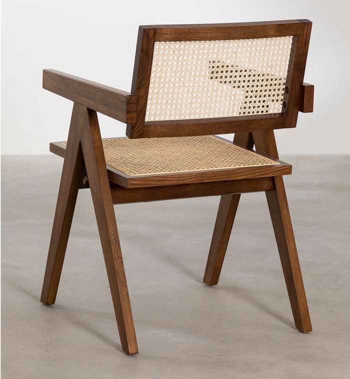Chaise avec accoudoirs en bois de Frêne foncé et osier avec accoudoir Rustand - Photo n°3