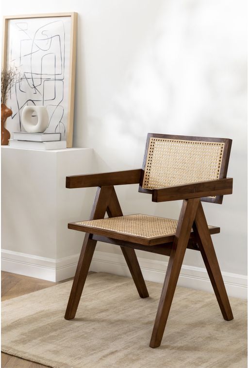 Chaise avec accoudoirs en bois de Frêne foncé et osier avec accoudoir Rustand - Photo n°10