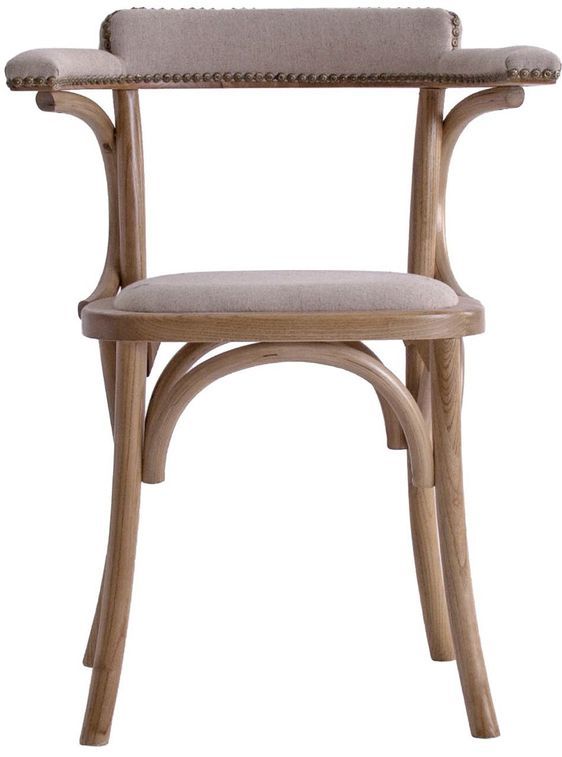 Chaise avec accoudoirs orme massif foncé et tissu beige Marti - Photo n°2