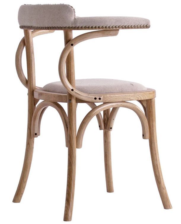 Chaise avec accoudoirs orme massif foncé et tissu beige Marti - Photo n°3