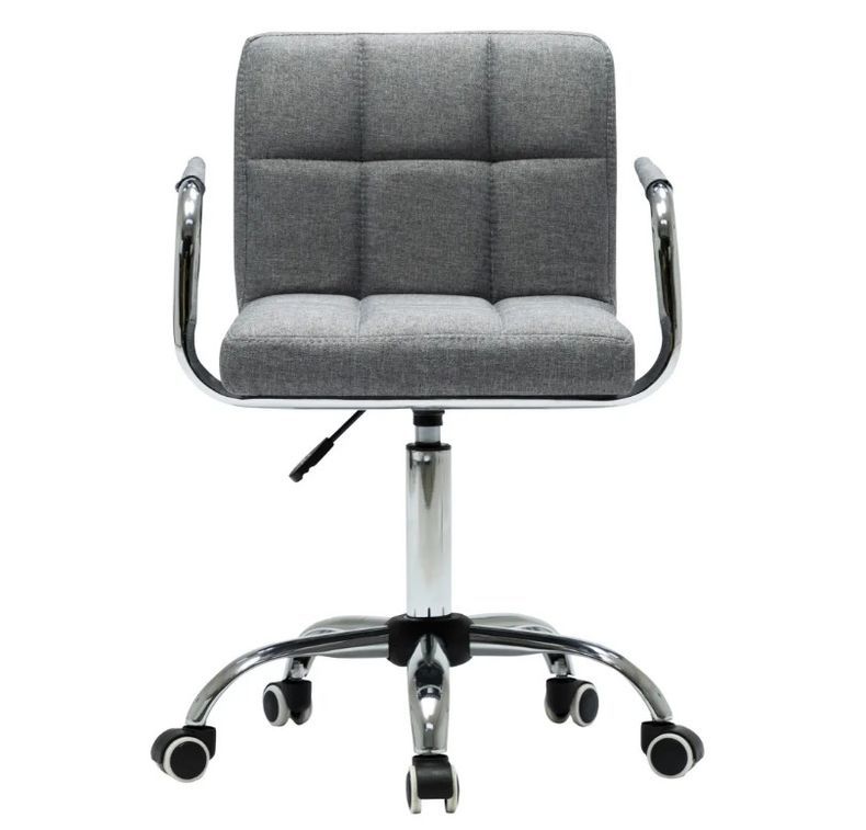 Chaise avec accoudoirs pivotante tissu gris clair et métal chromé Soraya - Lot de 2 - Photo n°4