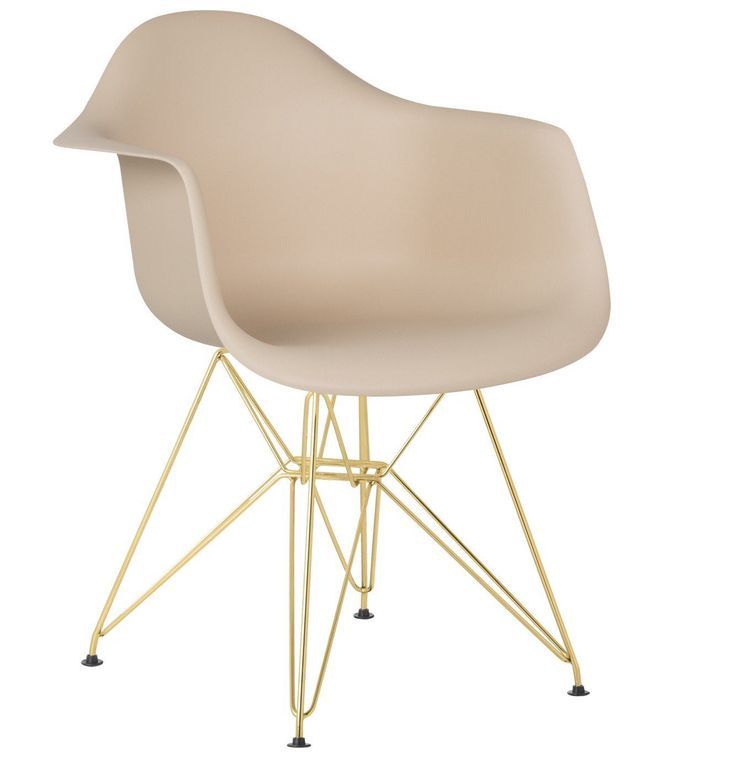 Chaise avec accoudoirs polypropylène beige foncé mate et pieds acier doré Croizy - Photo n°1