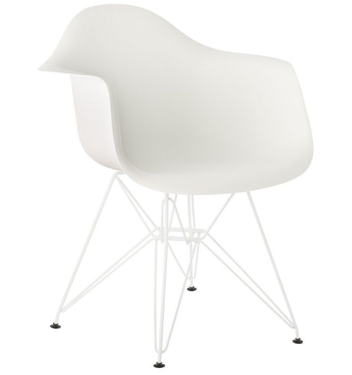 Chaise avec accoudoirs polypropylène blanc mate et pieds acier blanc Croizy - Photo n°1