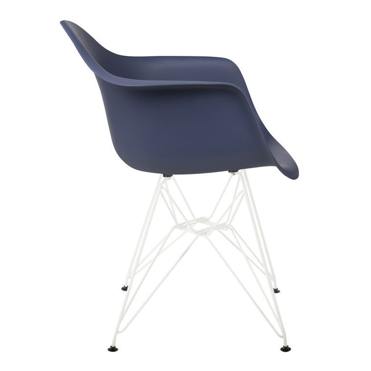 Chaise avec accoudoirs polypropylène bleu cobalto mate et pieds acier blanc Croizy - Photo n°2