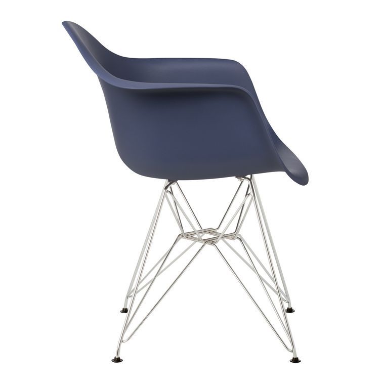 Chaise avec accoudoirs polypropylène bleu nuit mate et pieds acier chromé Croizy - Photo n°2