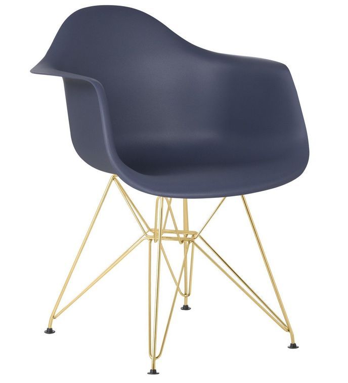 Chaise avec accoudoirs polypropylène bleu nuit mate et pieds acier doré Croizy - Photo n°1