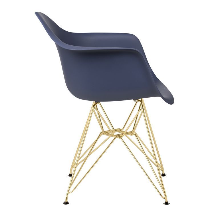 Chaise avec accoudoirs polypropylène bleu nuit mate et pieds acier doré Croizy - Photo n°2