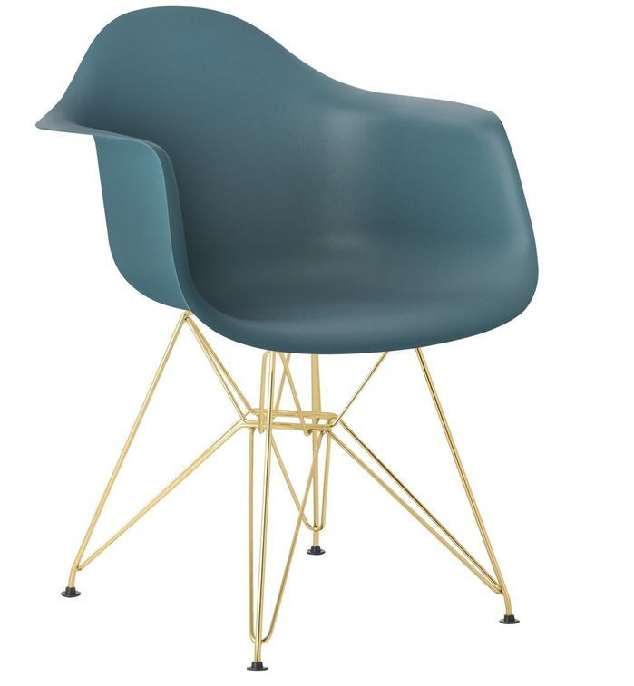 Chaise avec accoudoirs polypropylène bleu turquoise mate et pieds acier doré Croizy - Photo n°1