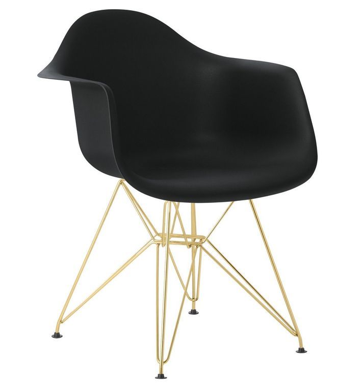 Chaise avec accoudoirs polypropylène noir mate et pieds acier doré Croizy - Photo n°1