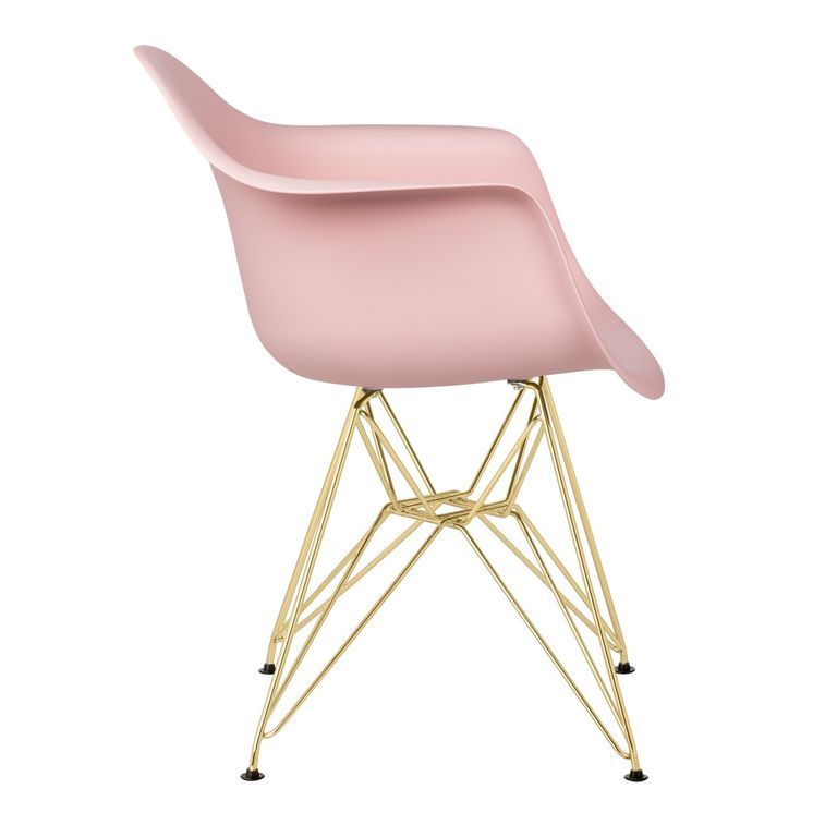 Chaise avec accoudoirs polypropylène rose pastel mate et pieds acier doré Croizy - Photo n°2