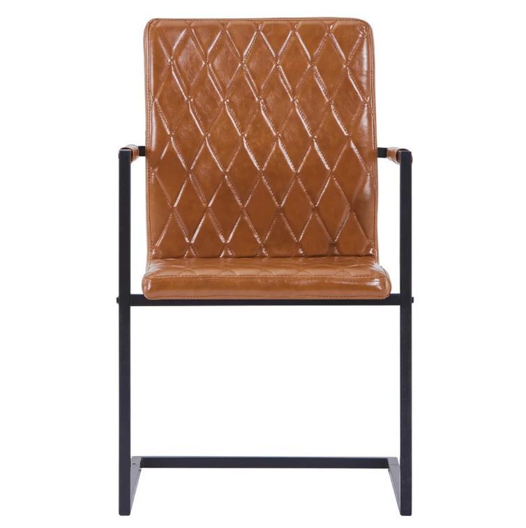 Chaise avec accoudoirs simili cuir marron cognac et pieds métal noir Canti - Lot de 24 - Photo n°3