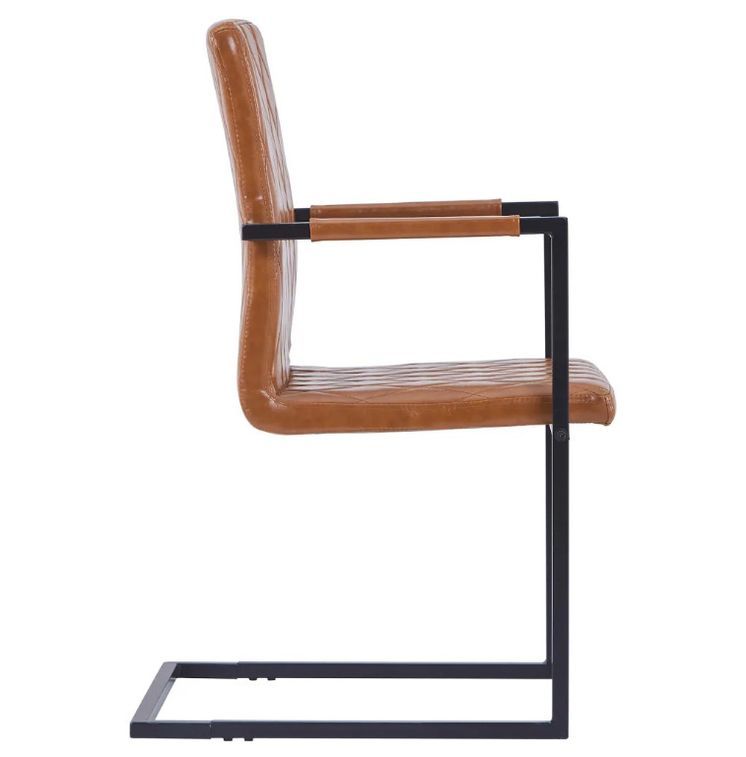 Chaise avec accoudoirs simili cuir marron cognac et pieds métal noir Canti - Lot de 24 - Photo n°4