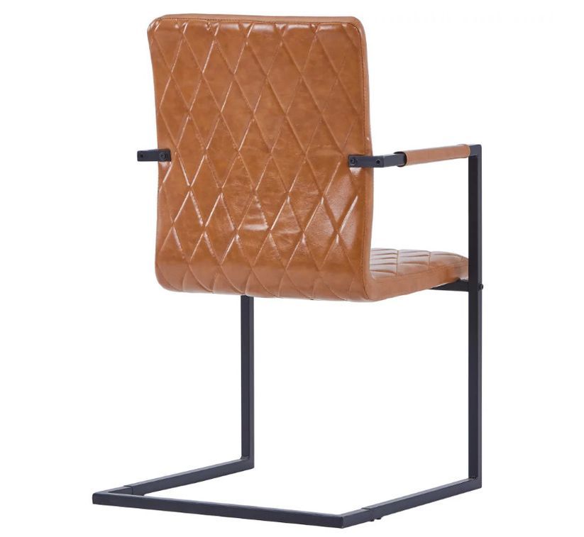 Chaise avec accoudoirs simili cuir marron cognac et pieds métal noir Canti - Lot de 24 - Photo n°5