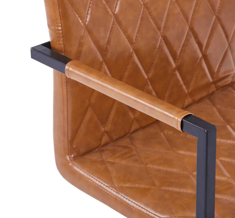 Chaise avec accoudoirs simili cuir marron cognac et pieds métal noir Canti - Lot de 24 - Photo n°6
