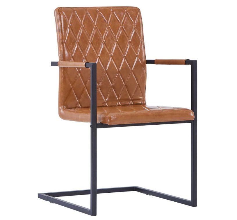 Chaise avec accoudoirs simili cuir marron cognac et pieds métal noir Canti - Lot de 4 - Photo n°1