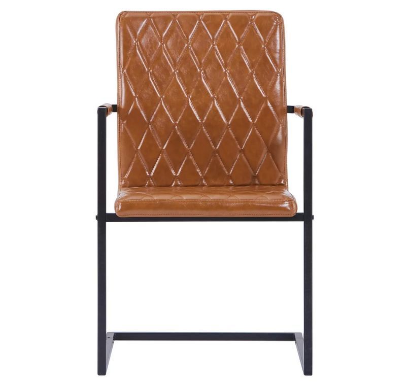 Chaise avec accoudoirs simili cuir marron cognac et pieds métal noir Canti - Lot de 4 - Photo n°3