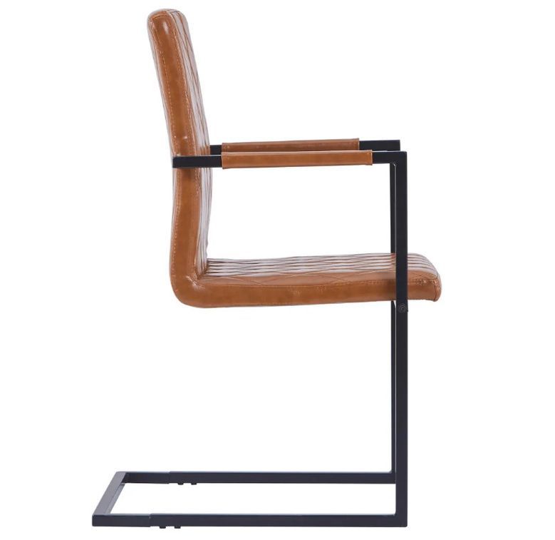 Chaise avec accoudoirs simili cuir marron cognac et pieds métal noir Canti - Lot de 4 - Photo n°4