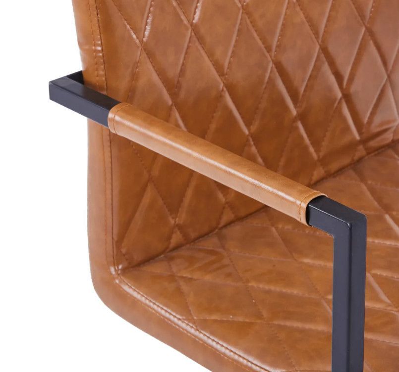 Chaise avec accoudoirs simili cuir marron cognac et pieds métal noir Canti - Lot de 4 - Photo n°6