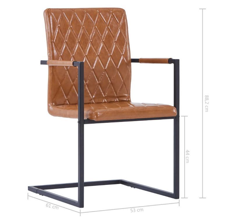 Chaise avec accoudoirs simili cuir marron cognac et pieds métal noir Canti - Lot de 4 - Photo n°7
