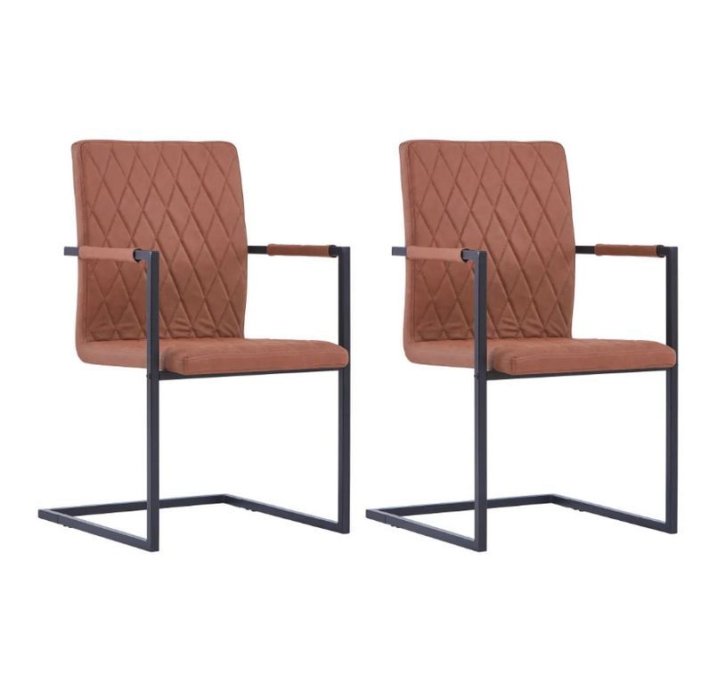 Chaise avec accoudoirs simili cuir marron et pieds métal noir Canti - Lot de 2 - Photo n°2