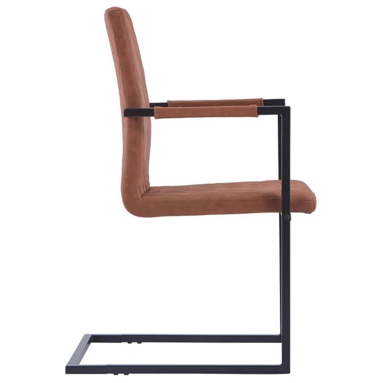 Chaise avec accoudoirs simili cuir marron et pieds métal noir Canti - Lot de 2 - Photo n°4