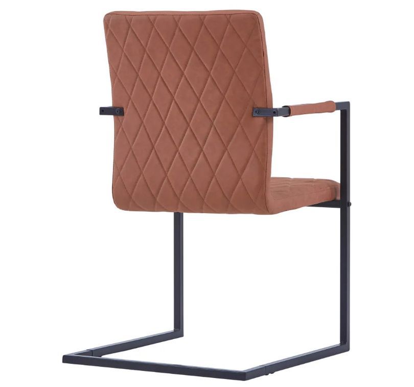 Chaise avec accoudoirs simili cuir marron et pieds métal noir Canti - Lot de 2 - Photo n°5