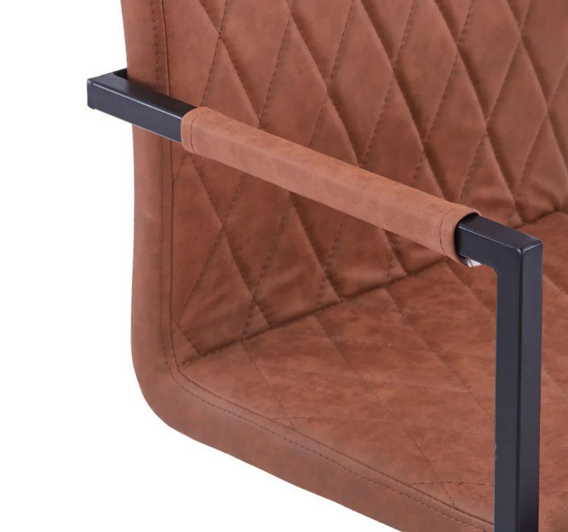 Chaise avec accoudoirs simili cuir marron et pieds métal noir Canti - Lot de 2 - Photo n°6