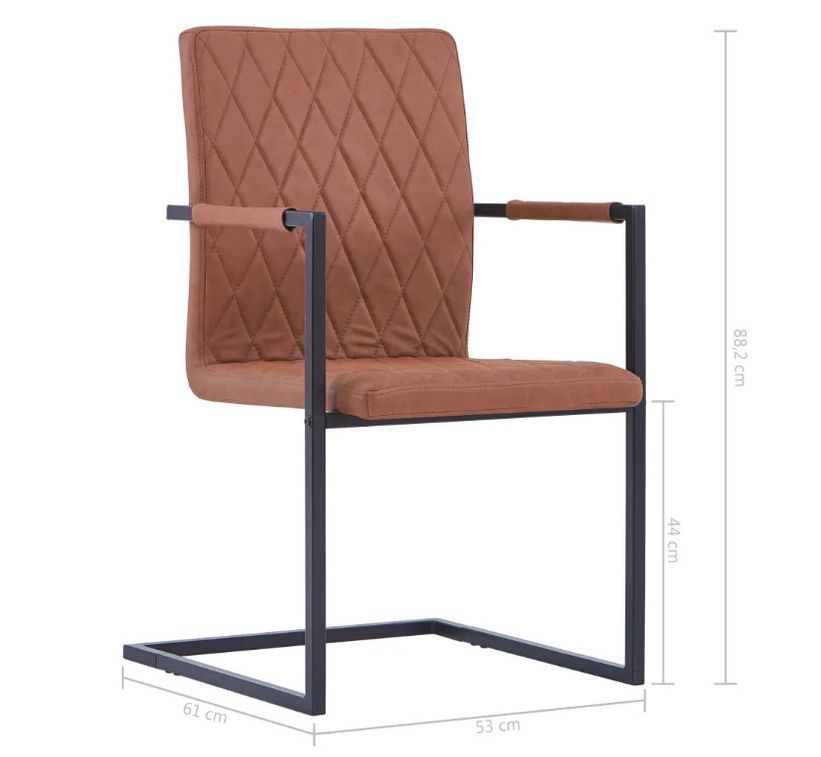 Chaise avec accoudoirs simili cuir marron et pieds métal noir Canti - Lot de 2 - Photo n°7