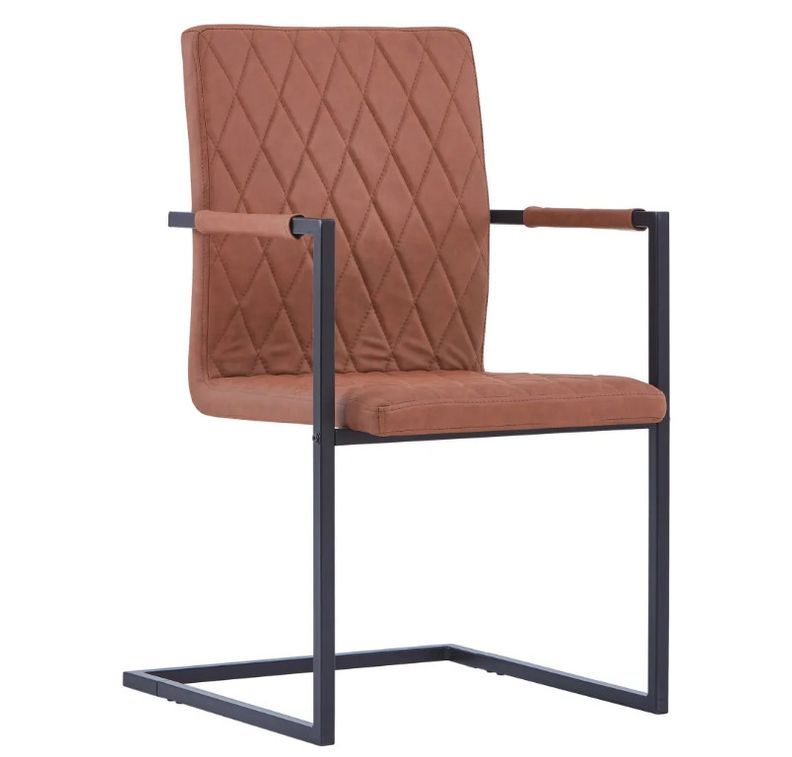Chaise avec accoudoirs simili cuir marron et pieds métal noir Canti - Lot de 4 - Photo n°1
