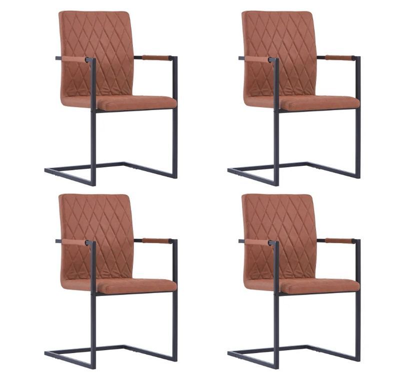 Chaise avec accoudoirs simili cuir marron et pieds métal noir Canti - Lot de 4 - Photo n°2