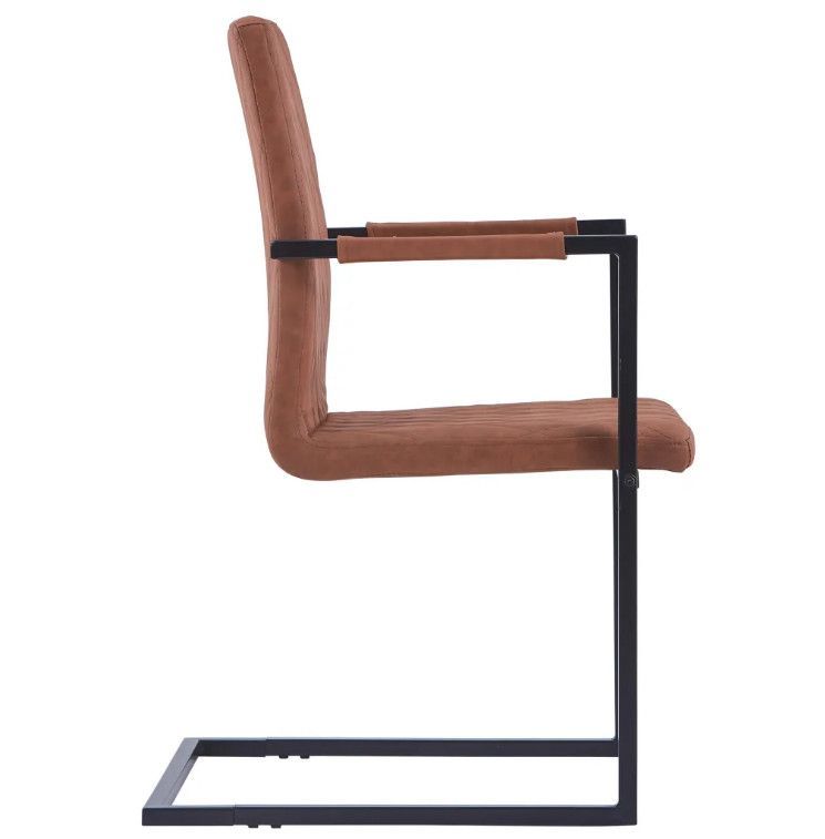 Chaise avec accoudoirs simili cuir marron et pieds métal noir Canti - Lot de 4 - Photo n°4