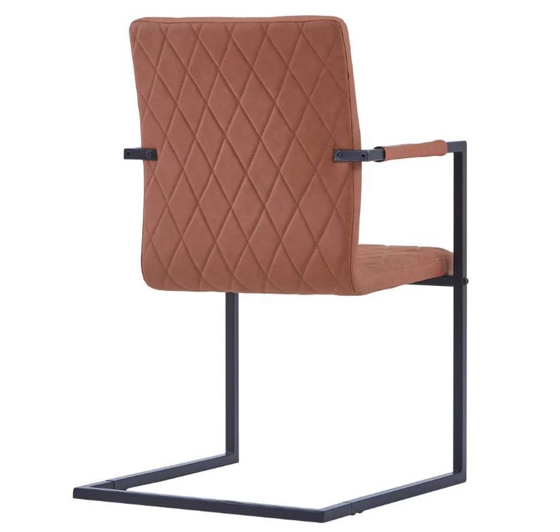 Chaise avec accoudoirs simili cuir marron et pieds métal noir Canti - Lot de 4 - Photo n°5