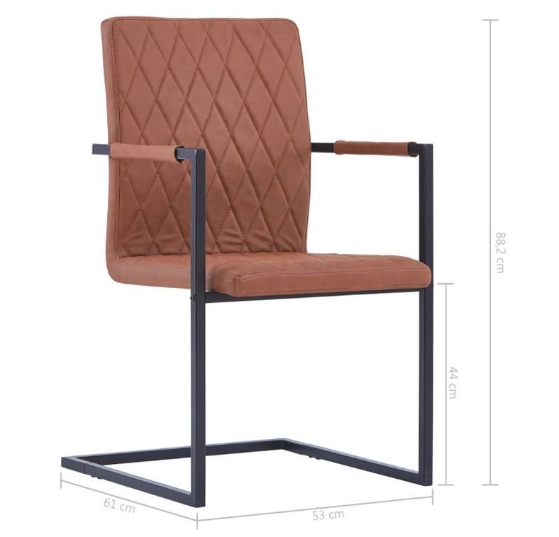Chaise avec accoudoirs simili cuir marron et pieds métal noir Canti - Lot de 4 - Photo n°7