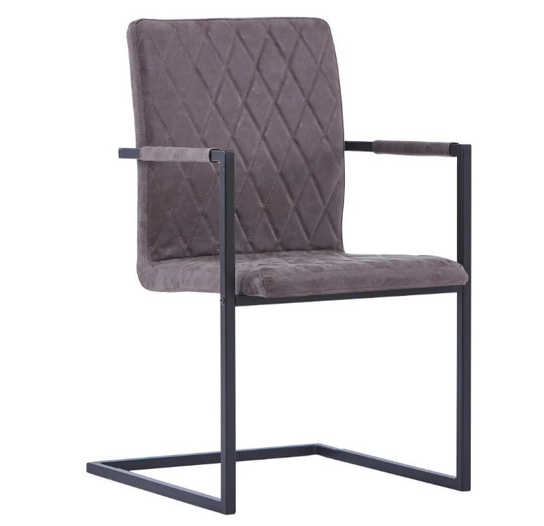 Chaise avec accoudoirs simili cuir marron foncé et pieds métal noir Canti - Lot de 2 - Photo n°1