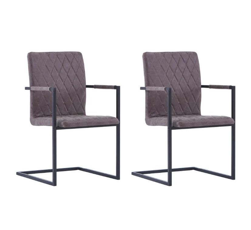 Chaise avec accoudoirs simili cuir marron foncé et pieds métal noir Canti - Lot de 2 - Photo n°2
