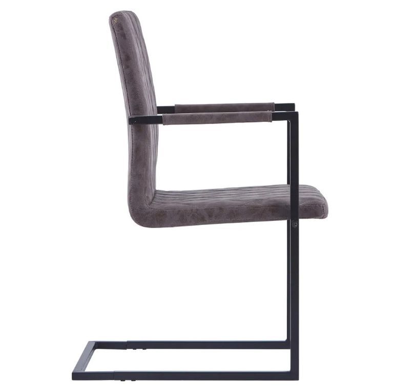 Chaise avec accoudoirs simili cuir marron foncé et pieds métal noir Canti - Lot de 2 - Photo n°4