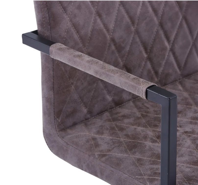 Chaise avec accoudoirs simili cuir marron foncé et pieds métal noir Canti - Lot de 2 - Photo n°6