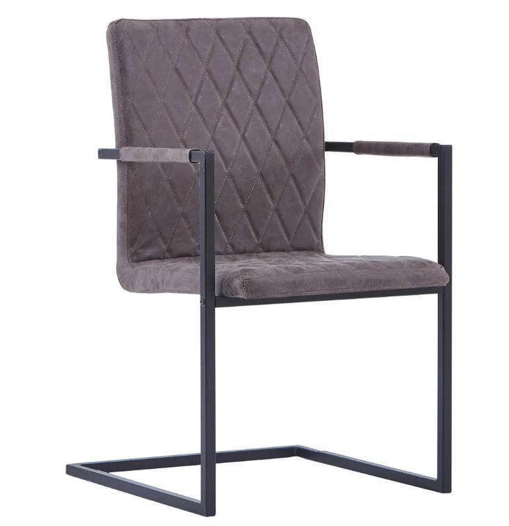 Chaise avec accoudoirs simili cuir marron foncé et pieds métal noir Canti - Lot de 4 - Photo n°1