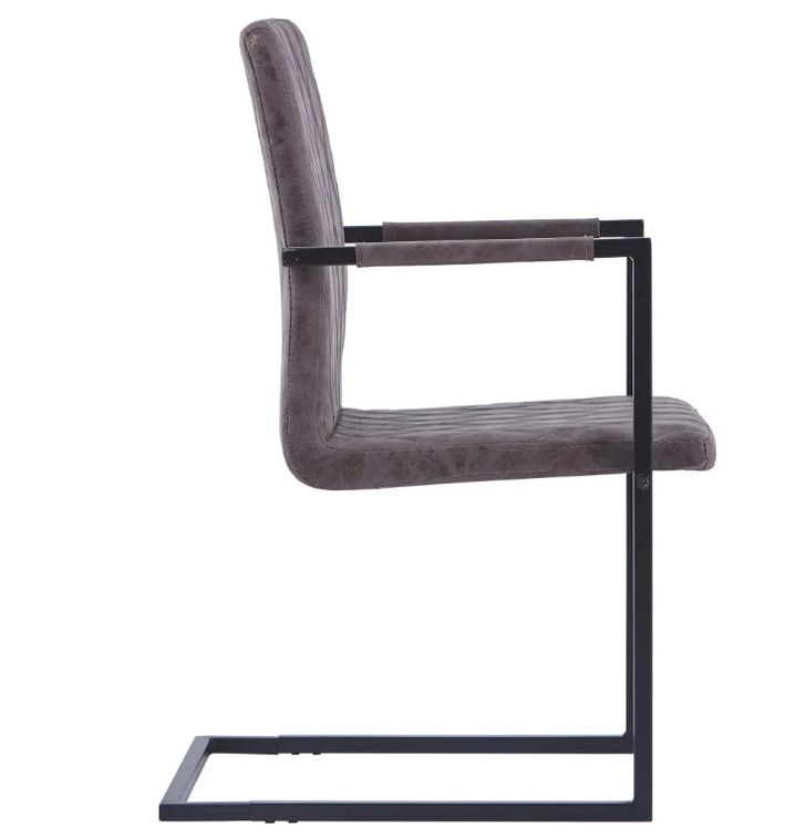 Chaise avec accoudoirs simili cuir marron foncé et pieds métal noir Canti - Lot de 4 - Photo n°4