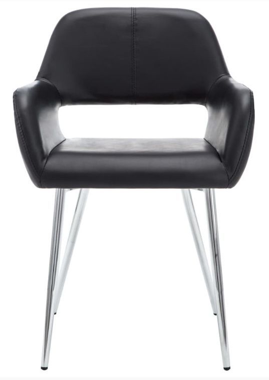 Chaise avec accoudoirs simili cuir noir et pieds métal chromé Tsu - Lot de 2 - Photo n°3