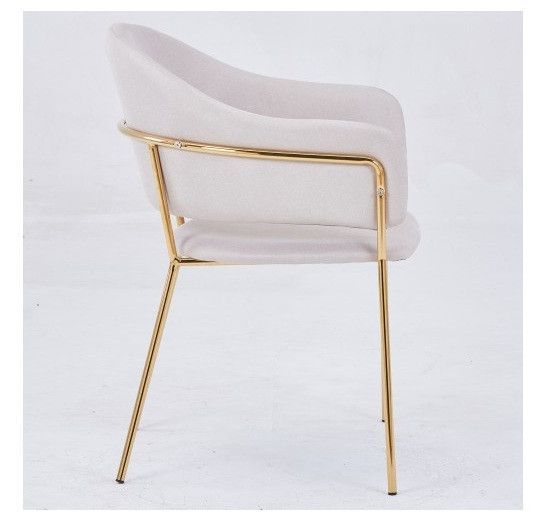 Chaise avec accoudoirs tissu beige et pieds métal doré Tommy - Lot de 2 - Photo n°3