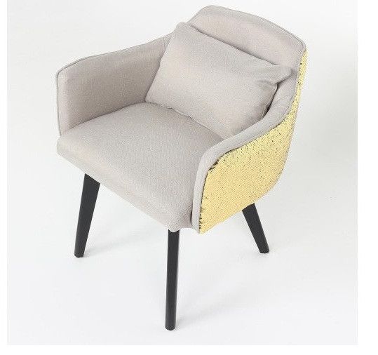 Chaise avec accoudoirs tissu beige et sequins réversibles doré et noir Mel - Photo n°3