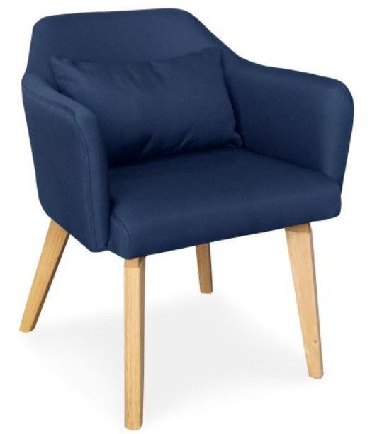 Chaise avec accoudoirs tissu bleu et pieds bois clair Biggie - Photo n°1