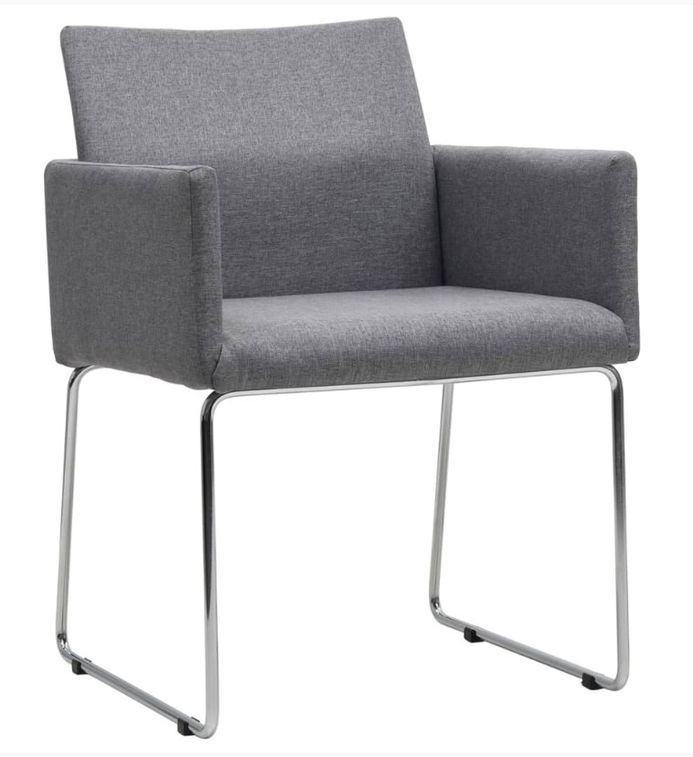Chaise avec accoudoirs tissu gris clair et pieds métal chromé Boo - Lot de 2 - Photo n°1
