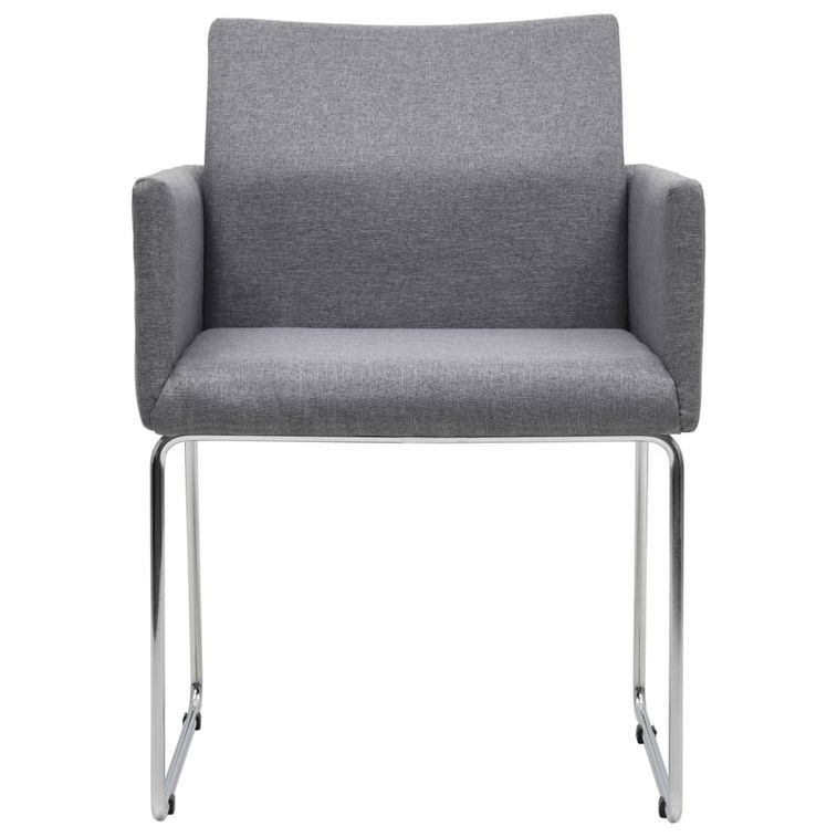 Chaise avec accoudoirs tissu gris clair et pieds métal chromé Boo - Lot de 2 - Photo n°3