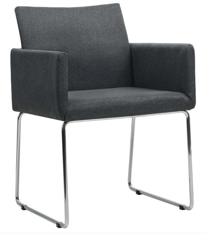 Chaise avec accoudoirs tissu gris foncé et pieds métal chromé Boo - Lot de 2 - Photo n°1