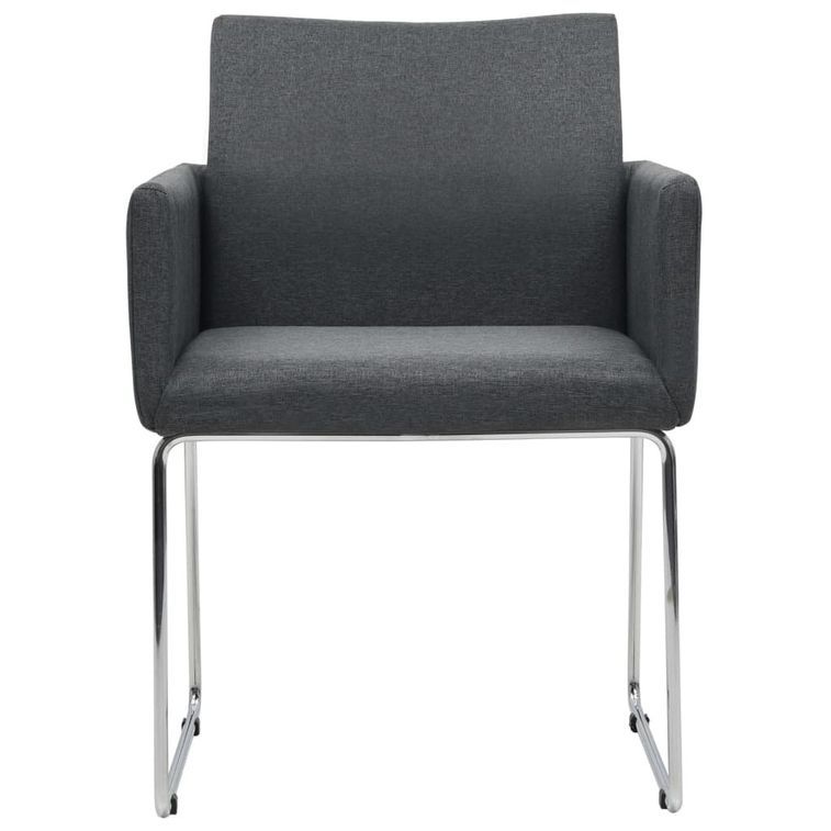 Chaise avec accoudoirs tissu gris foncé et pieds métal chromé Boo - Lot de 2 - Photo n°3