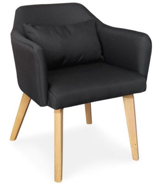 Chaise avec accoudoirs tissu noir et pieds bois clair Biggie - Photo n°1