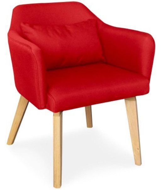 Chaise avec accoudoirs tissu rouge et pieds bois clair Biggie - Photo n°1